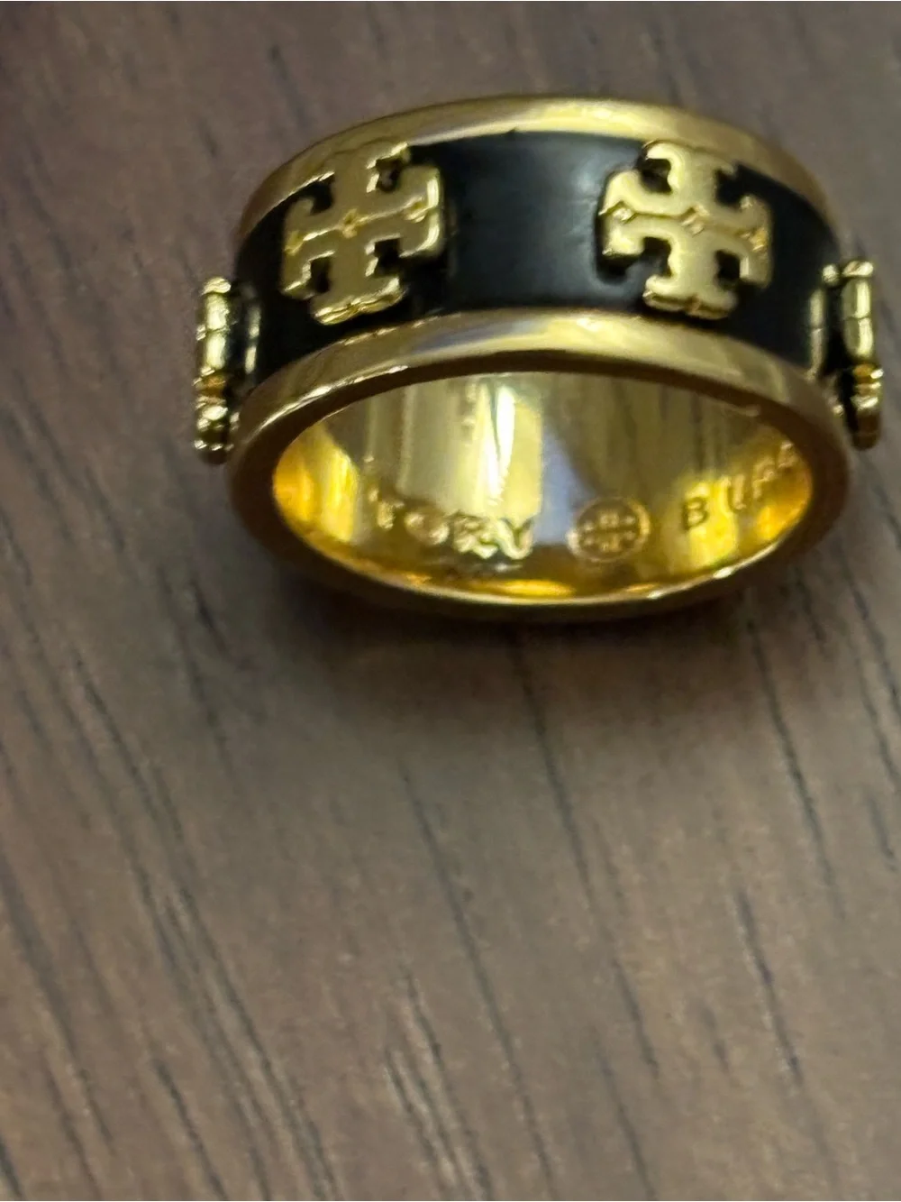 Tory Burch Black Enamel and Gold Logo Band brand new size 7